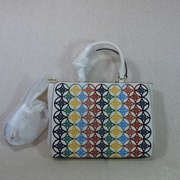 Tory Burch Robinson New Ivory  Embroidered Small Tote Bag/Satchel/Crossbody Bag - Picture 2 of 13